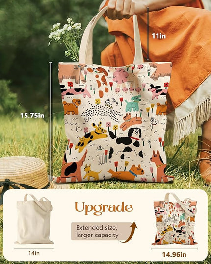 Aesthetic Tote Bag for Girls - with Magnetic Buckle and Zipper Inner Pocket for Women Lady Canvas Cotton Tote Bag