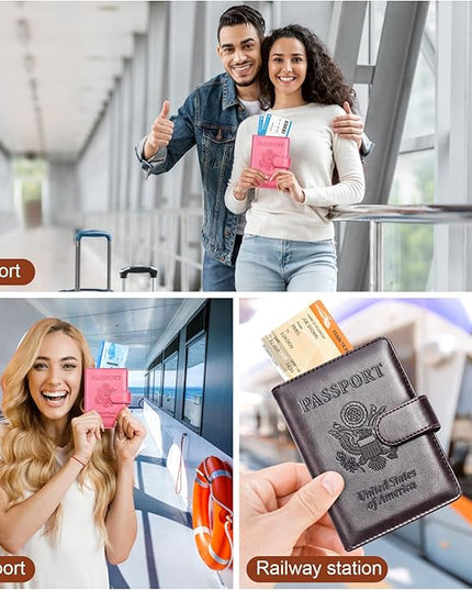 Herain Passport Holder for Travel Cruise Essentials, 2 Pcs Passport Cover Wallet Case Travel Gifts Women Men Family, RFID Passports Book Card Holders Travels Accessories Must Haves