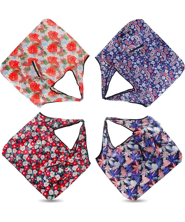 ECO CHIC Foldable Reusable Large Recycled Grocery Bags Lightweight Shopping Tote Bags with Storage Pouch - Collection of 4 bags