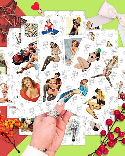 BulbaCraft Pin Up Girl Stickers for Water Bottle and Laptop - Pin Up Girl Party Supplies & Decorations, Waterproof Vinyl Decals, Retro and Vintage Stickers, Gifts for Women & Men