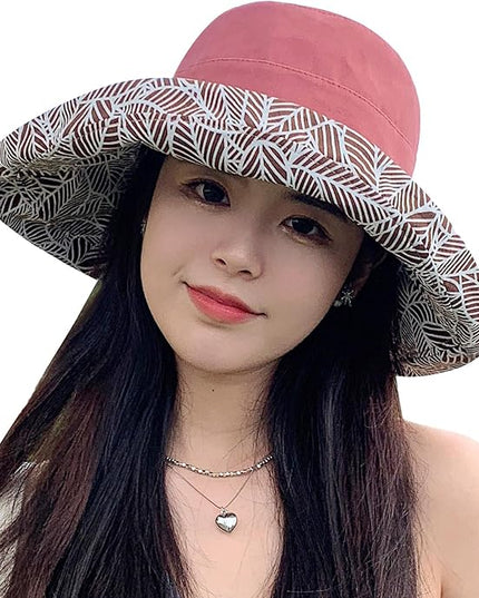 HUAMULAN Women Summer Sun Hat Wide Brim Wired Edge Floral Beach Bucket Hats Reversible Foldable Travel UV Protection Lady Hat