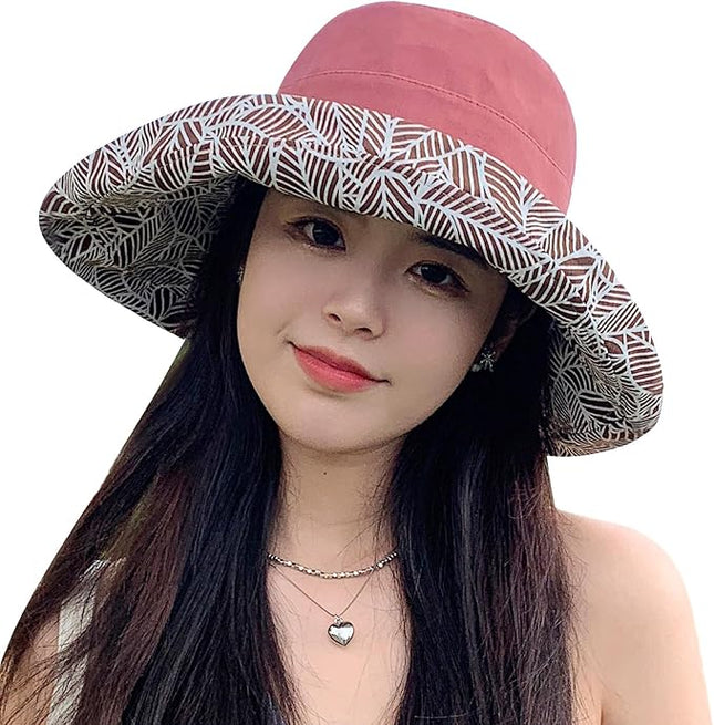 HUAMULAN Women Summer Sun Hat Wide Brim Wired Edge Floral Beach Bucket Hats Reversible Foldable Travel UV Protection Lady Hat