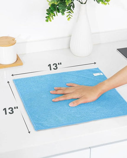 Blue Microfiber Cleaning Cloth 13"x13", Ultra Soft Absorbent Microfiber Cleaning Rags for Housekeeping Cleaning Supplies, Lint Free Reusable Cleaning Cloths for House Washable, Pack of 12