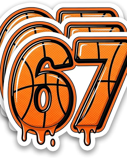 (3Pcs) 67 Basketball Drip Six Seven Funny Gen Alpha Meme Stickers – 67 Gifts for Players, Coaches, Waterproof Vinyl Decals for Water Bottle, Tumbler, Laptop, Phone Case, 3" x 2.5"