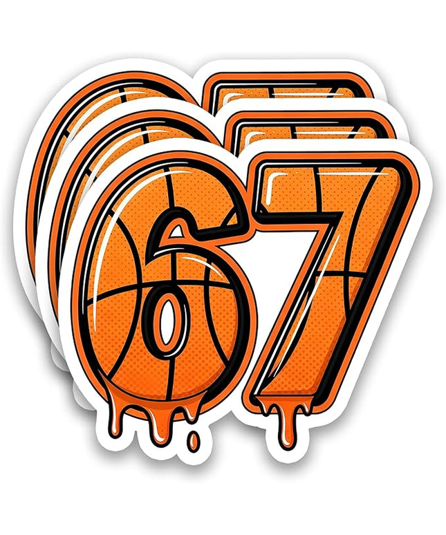 (3Pcs) 67 Basketball Drip Six Seven Funny Gen Alpha Meme Stickers – 67 Gifts for Players, Coaches, Waterproof Vinyl Decals for Water Bottle, Tumbler, Laptop, Phone Case, 3" x 2.5"