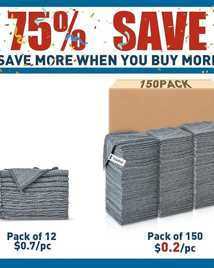 Microfiber Cleaning Cloths Bulk Pack-150 Pack, Microfiber Towels Bulk, Towels for Cars, Cleaning Rags Gray (12x12 inches)