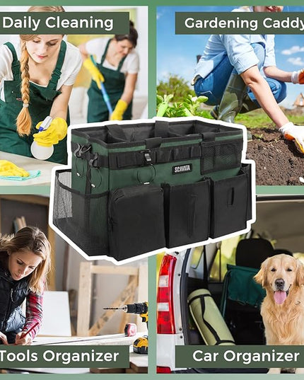 Wearable Cleaning Caddy Bag, Cleaning Caddy Supplies Organizer with Handle & Shoulder Straps for Housekeepers, Under Sink & Car Cleaning Tool Organizers with 4 Foldable Divider (TreeGreen)