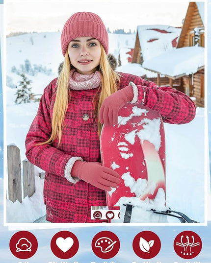 Chicingyou Winter Hats and Gloves Beanies Set Bulk Adults Women Men Unisex Knit Beanie Thermal Gloves for Homeless Gifts
