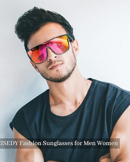 FEISEDY Sunglasses for Women Men, Fashion Mirrored Single Lens, Driving Beach Sunnies UV400 Shades B2996
