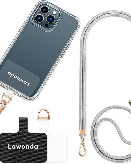 Phone Lanyard Universal Crossbody Cell Phone Strap Anti-Theft Adjustable Neck Lanyard for iPhone 17 Pro Max 2pcs Phone Patchs Tether Pads Dark Grey