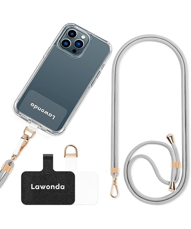 Phone Lanyard Universal Crossbody Cell Phone Strap Anti-Theft Adjustable Neck Lanyard for iPhone 17 Pro Max 2pcs Phone Patchs Tether Pads Dark Grey