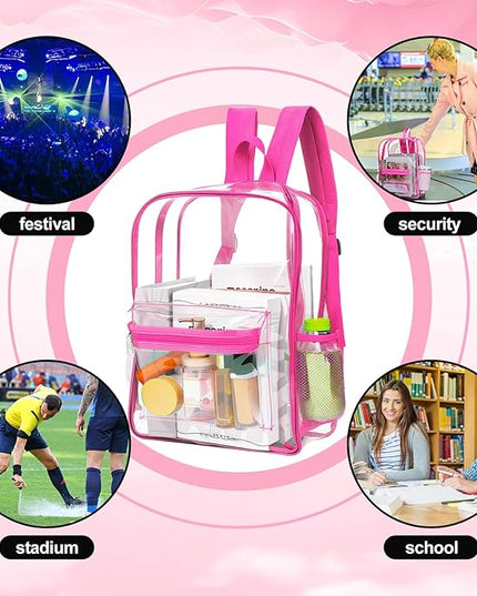 Silkfly 24 Pack Clear Backpacks Bulk PVC Transparent Bookbags Heavy Duty See Through Bags with Pockets for Stadium Work Travel(17 x 12.5 x 5.2 Inches)