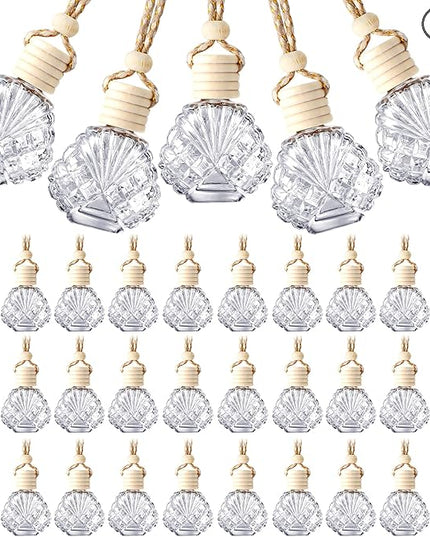 BBTO 50 Pcs Hanging Car Air Freshener Car Diffuser Bottles Empty Glass Perfume Bottle Freshener Diffuser Bottle Pendant for Essential Oil Fragrance Aromatherapy Bottle Ornament(Shell)
