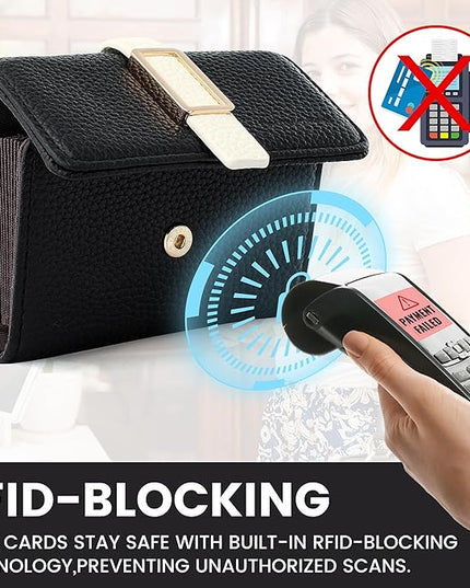 Pomelo Best Credit Card Holder RFID Wallet for Women, Small Leather Zipper Card Case with With 11 Card Slots Black