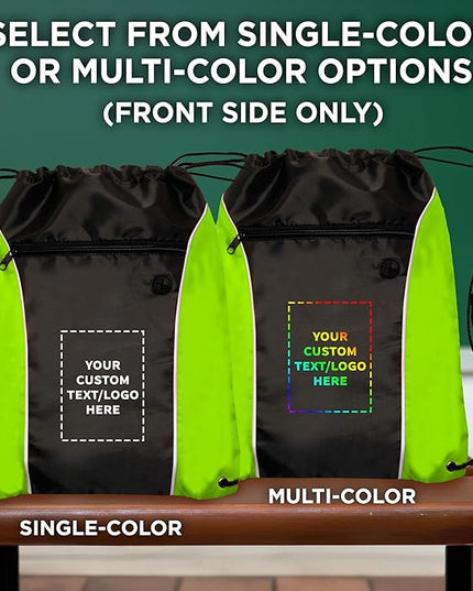 DISCOUNT PROMOS Two-Tone Drawstring Backpack Non-Woven - 100 pack - Customizable Text, Logo - Durable Sports Backpacks - Ideal for Work, Sports, Travel, Gym & More - Lime Green