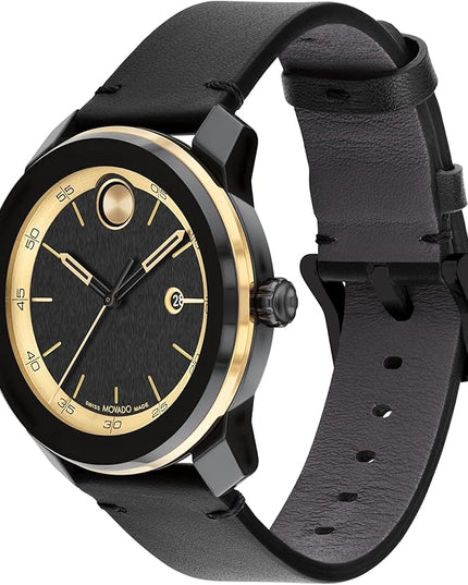Movado Bold TR90 Ultra Modern Watch for Men and Women - Swiss Quartz 3H Movement, Leather Strap - Water Resistant 3ATM/30 Meters - Sporty Style Wristwatch for Everyone - 42mm