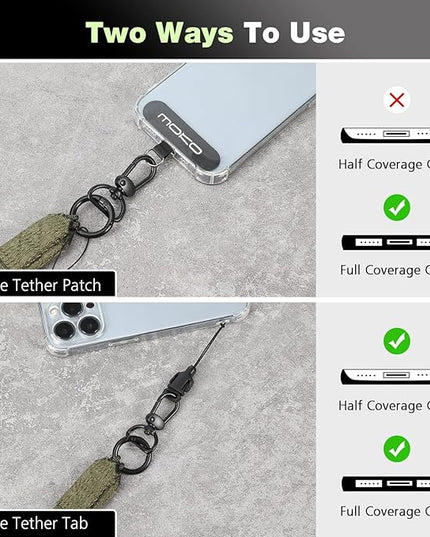 MoKo Universal Phone Lanyard, Nylon Adjustable Cell Phone Crossbody Strap Detachable Women & Men Cellphone Lanyards Around the Neck with Patches for iPhone, Most Smartphone, Army Green