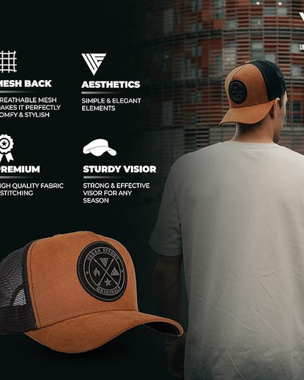 Urban Effort Mesh Back Cap - for Men and Women Baseball Hat 5-Panel Trucker Hat - Great Snapback Closure for Hunting & Hiking