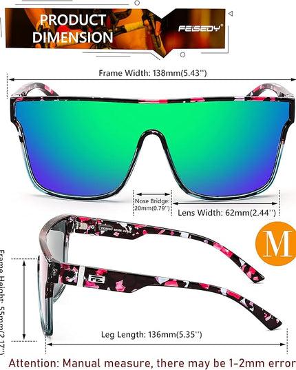 FEISEDY Sunglasses for Women Men, Fashion Mirrored Single Lens, Driving Beach Sunnies UV400 Shades B2996