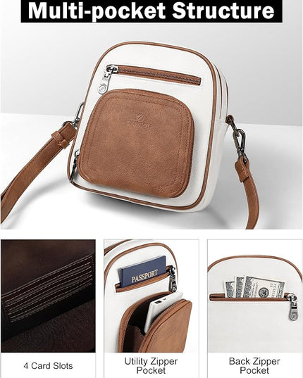 FADEON Small Purses for Women Crossbody Bags, Designer PU Leather Mini Cross Body Purse Travel Shoulder Bag Card Slots