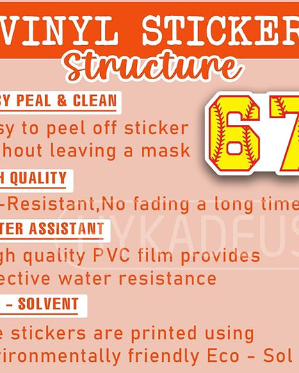 (3 Pcs) Softball 67 Six Seven Funny Gen Alpha Meme Stickers – 67 Gifts for Coaches, Players, Waterproof Vinyl Decals for Water Bottle, Tumbler, Laptop, Phone Case, 3" x 2.1"