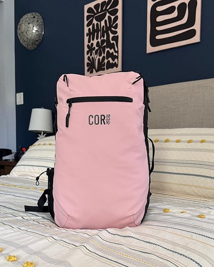 COR Surf Carry On Travel Laptop Backpack with Secret Passport Pockets | Daypack Business Weekender Luggage Backpack for Men and Women | The Island Hopper (28L, Pink)