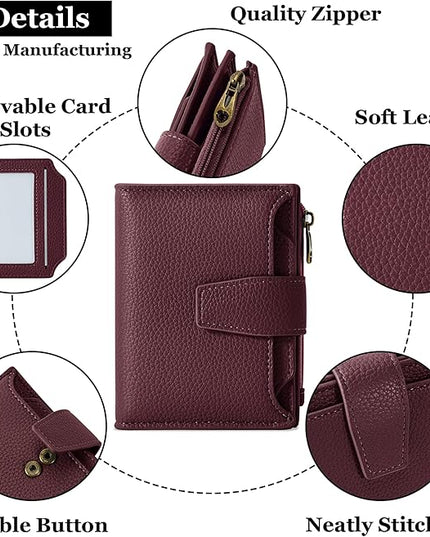 Airkit Small Wallet Women RFID Blocking Soft Leather Bifold Compact Card Holder Wallet for Women with Zipper Coin Pocket 4 ID Window