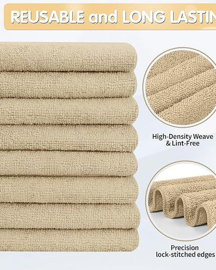 FIXSMITH Beige Microfiber Cleaning Cloth -Pack of 8, Highly Absorbent Cleaning Rags, 16"X12" All Purpose Cleaning Towels for Housekeeping, Kitchen, Car, Lint Free and Reusable Microfiber Towels