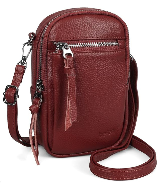 befen Genuine Leather Crossbody Cell Phone Purse for Women, Small Zip Around RFID Blocking Crossbody Wallet Bags