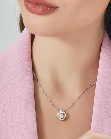 MomentWish Necklace for Women, Sparkling Gift for Her, 1Carat Moissanite Heart Pendent for Her, 925 Sterling Silver Dance Necklace for Anniversary Christmas Valentines