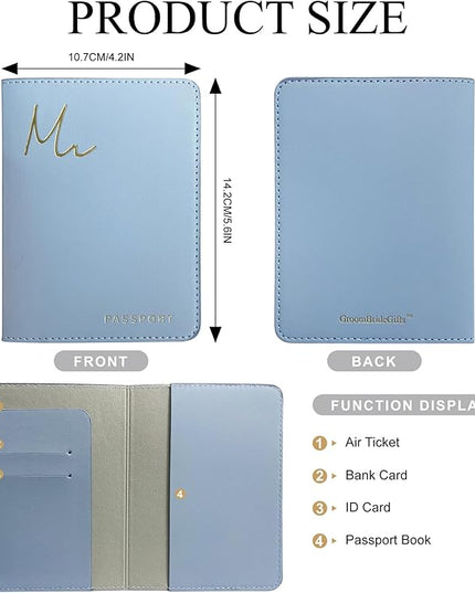Mr&Mrs Gifts Matching Passport Covers for Mr and Mrs, Husband and Wife Gits - Engagement Gifts for Couples, Honeymoon Travel Essentials Gift for Newlyweds(MM Light Blue)