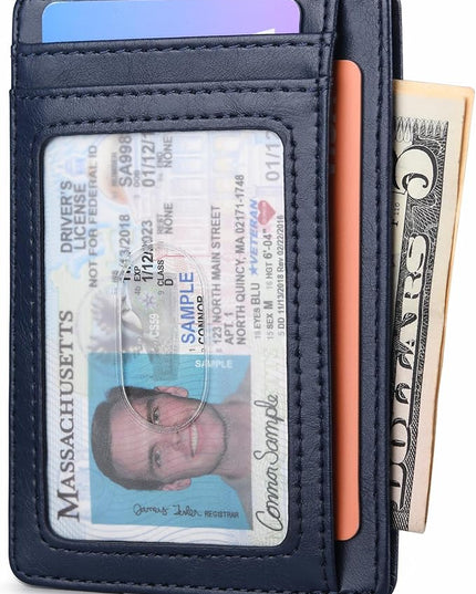 Buffway Slim Minimalist Front Pocket RFID Blocking Leather Wallets for Men and Women - Alaska Blue