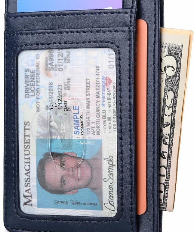 Buffway Slim Minimalist Front Pocket RFID Blocking Leather Wallets for Men and Women - Alaska Blue
