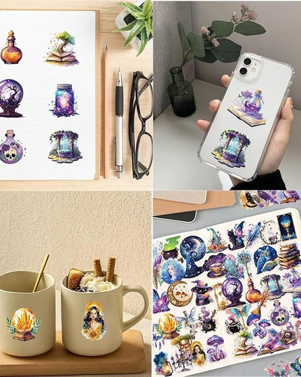 100 Pcs Mystical Witchy Magic Transparent Stickers, Potion Witchcraft Supplies Sticker,Dark Aesthetic Sticker for Adults,Scrapbooking,Journaling,Planner, Laptops (Dark Witchy)