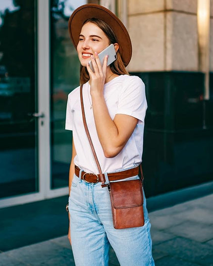 Iswee Leather Crossbody Bags for Women RFID Blocking Cell Phone Purse Small Anti-Theft Zippered with Card slots