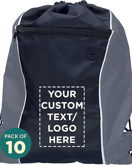DISCOUNT PROMOS Two-Tone Drawstring Backpack Non-Woven - 10 pack - Customizable Text, Logo - Durable Sports Backpacks - Ideal for Work, Sports, Travel, Gym & More - Grey