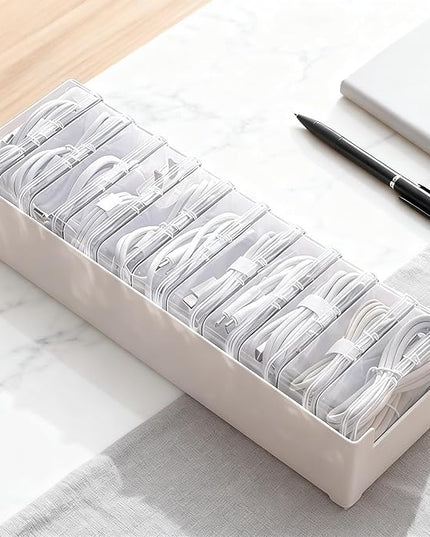 11 Box Cable Organizer Storage Box, Desktop Cable Management with Switch, Power Cord Organizer for Office,Home,Desk Accessories Storage Stationery Supplies and Accessories（Clear） (11 Box)
