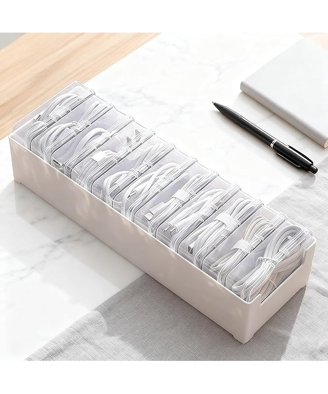 11 Box Cable Organizer Storage Box, Desktop Cable Management with Switch, Power Cord Organizer for Office,Home,Desk Accessories Storage Stationery Supplies and Accessories（Clear） (11 Box)