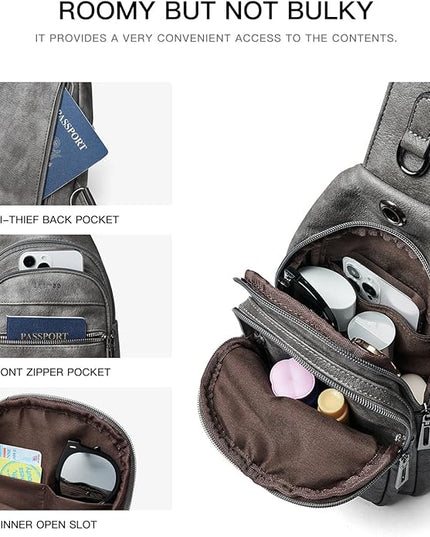 Sling Bag For Women Faux Leather Small Casual Daypack Backpack Fanny Pack Crossbody Chest Bags Purse
