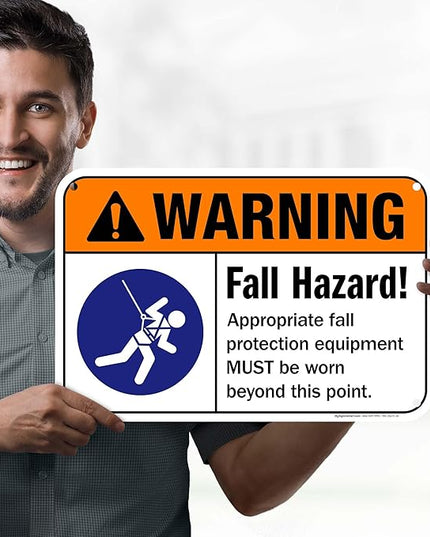 Warning Fall Hazard Appropriate Fall Protection Equipment Sign, 12x18 Inches, 55 mil thick HDPS (high density polystyrene), Made in USA by My Sign Center