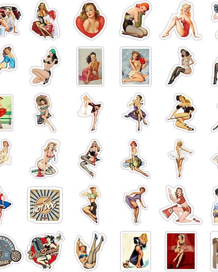 BulbaCraft Pin Up Girl Stickers for Water Bottle and Laptop - Pin Up Girl Party Supplies & Decorations, Waterproof Vinyl Decals, Retro and Vintage Stickers, Gifts for Women & Men