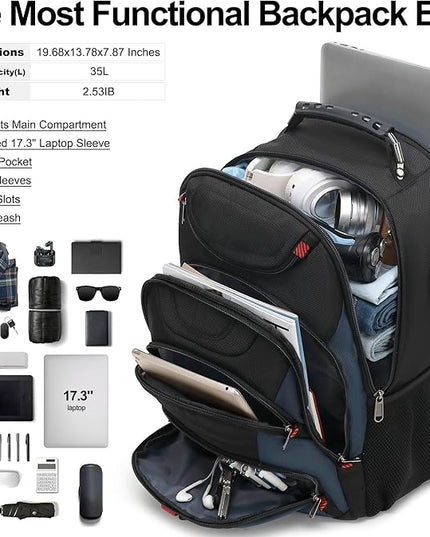 Boavan Laptop Backpack for men, 17.3 inch Laptop Bag with USB Port, Waterproof Travel Work Backpack Purse, Anti-Theft Teacher Nurse Doctor Casual Bookbags Office Business backpack，Black&Classic Navy
