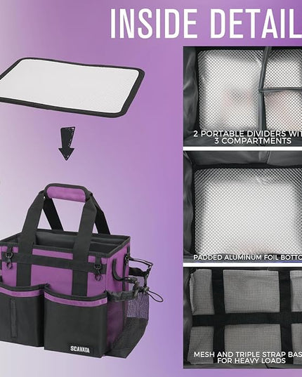 Compact Wearable Cleaning Caddy, Small Cleaning Caddy Supplies Organizer with Handle & Shoulder Straps for Housekeepers, Under Sink & Car Cleaning Tool Organizers Bag (RoyalPurple)