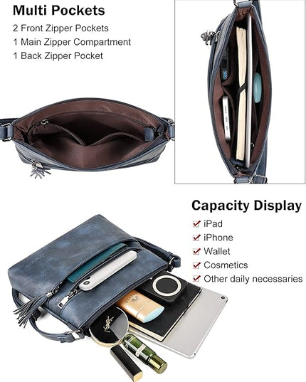 MASINTOR Crossbody Bags for Women, Lightweight Medium Crossbody Purse, Soft Leather Women's Shoulder Handbags with Tassel