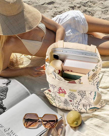 Aesthetic Canvas Tote Bag for Women - Sturdy Cloth Cotton Totes Bag with Pattern Shoulder Bag
