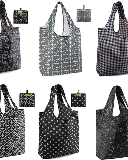 BeeGreen Reusable Shopping Bags for Groceries Reusable Gifts Bag - Grocery Bags Foldable 6 Pack Cute Holiday Cloth Bags With Handles - Large Tote Bag Bulk Heavy Duty Polyester Washable Geometry