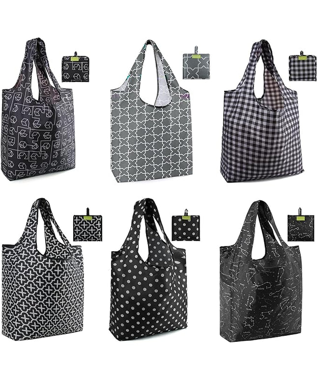 BeeGreen Reusable Shopping Bags for Groceries Reusable Gifts Bag - Grocery Bags Foldable 6 Pack Cute Holiday Cloth Bags With Handles - Large Tote Bag Bulk Heavy Duty Polyester Washable Geometry