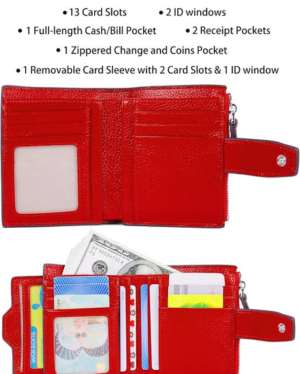 AINIMOER Women's RFID Blocking Leather Small Compact Bi-fold Zipper Pocket Wallet Card Case Purse with id Window