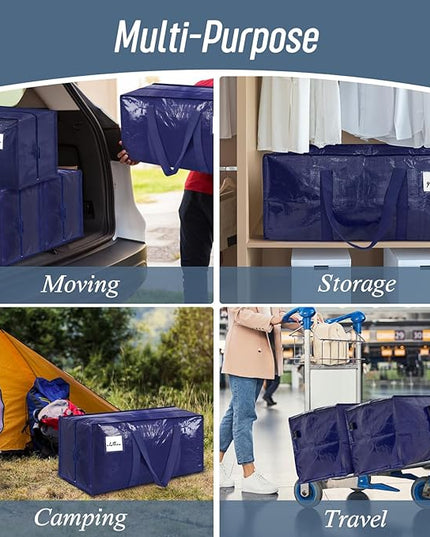 12 Pack Extra Heavy Duty Large Moving Bags with Strong Zipper & Comfortable Handles, Sturdy & Durable Clothes Storage Bags Totes Bins, Packing Moving Boxes for College Supplies, Dark Blue