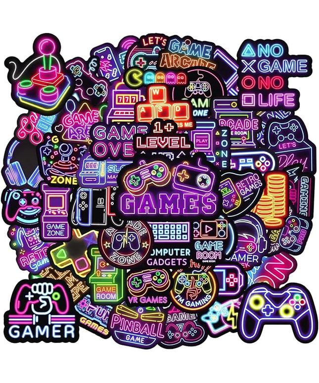 50Pcs Neon Game Stickers, Video Game Stickers, Gamer Waterproof Vinyl Decals for Laptop, Water Bottle, Skateboard, Gamer Decor, Party Favors Gifts